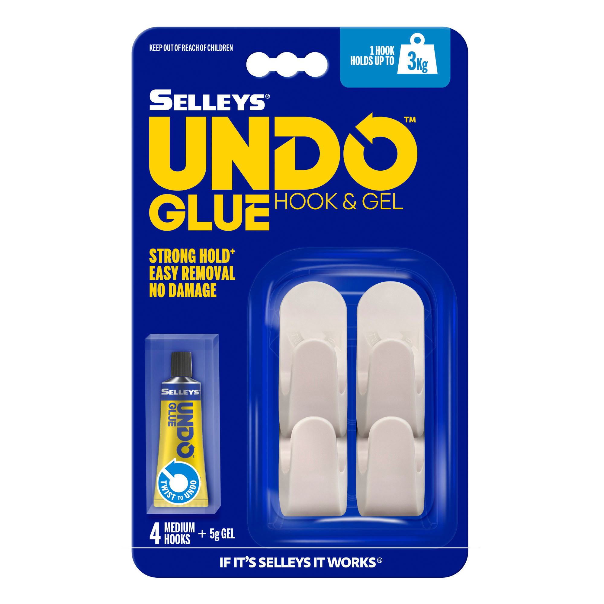 Selleys Undo Glue 4pk Medium Hook & Glue