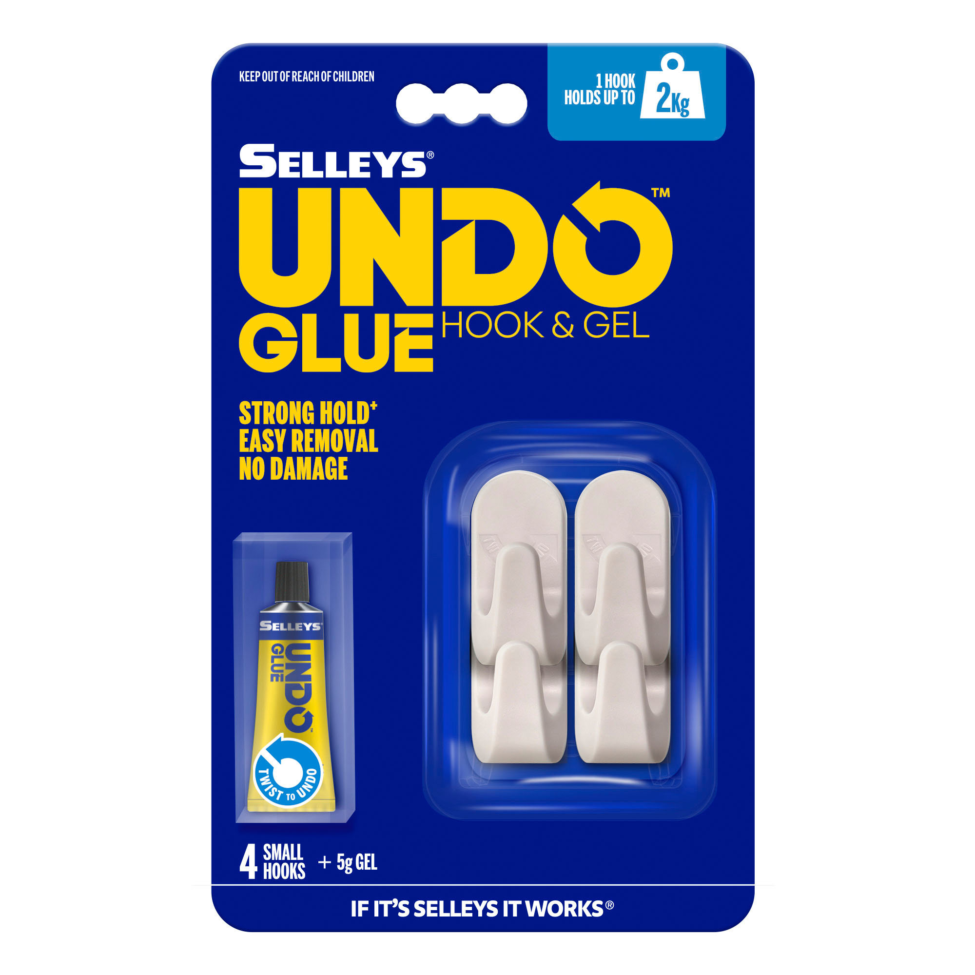 Selleys Undo Glue 4pk Small Hook & Glue